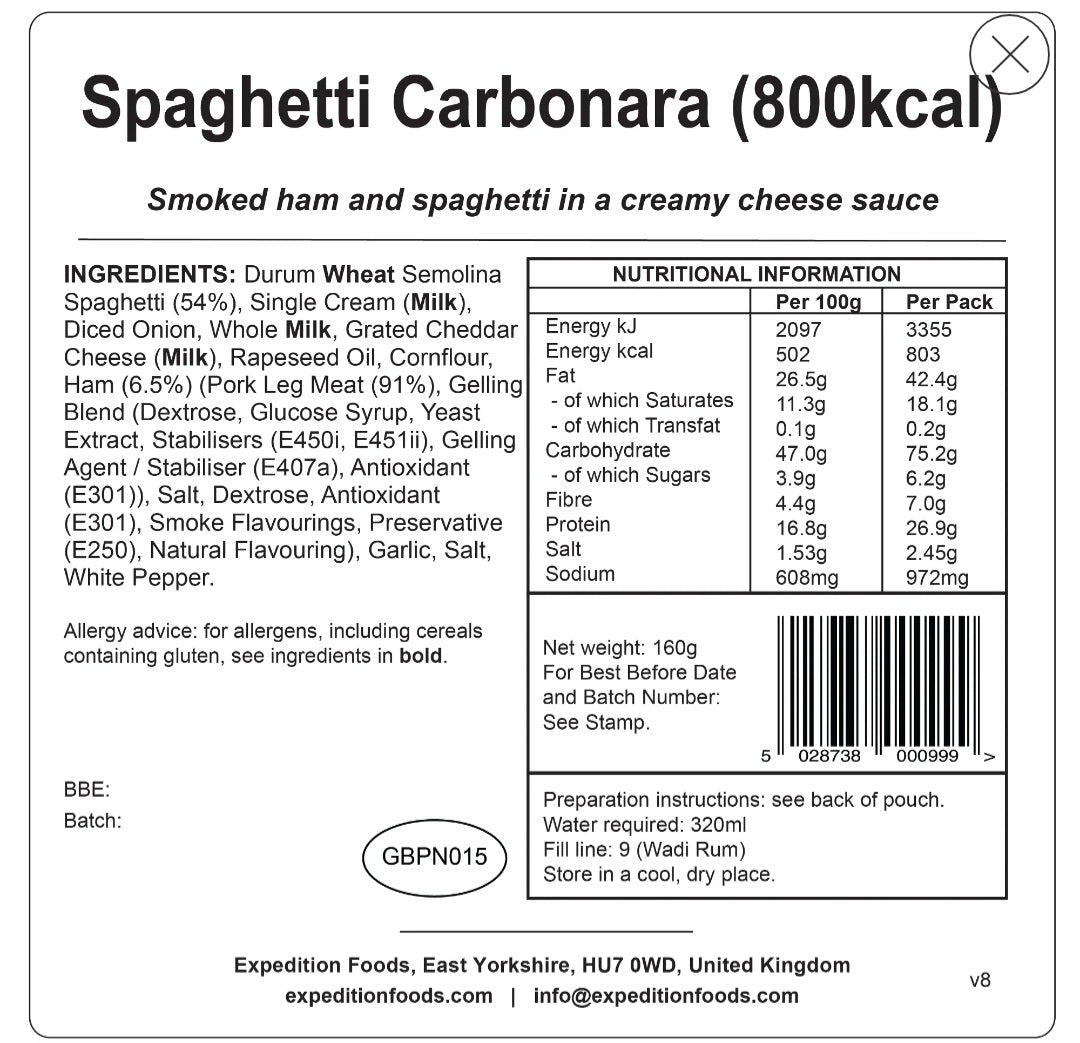 SPAGHETTI CARBONARA | FREEZE-DRIED MEAL 800kcal
