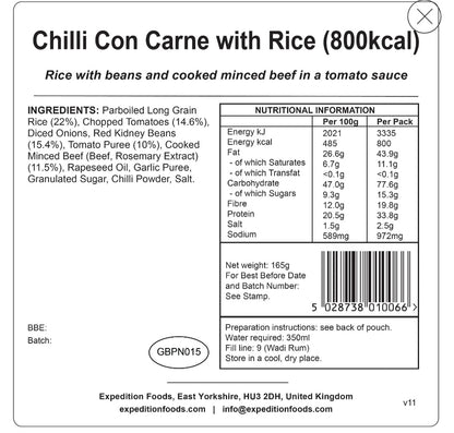 CHILLI CON CARNE WITH RICE | FREEZE-DRIED MEAL 800kcal