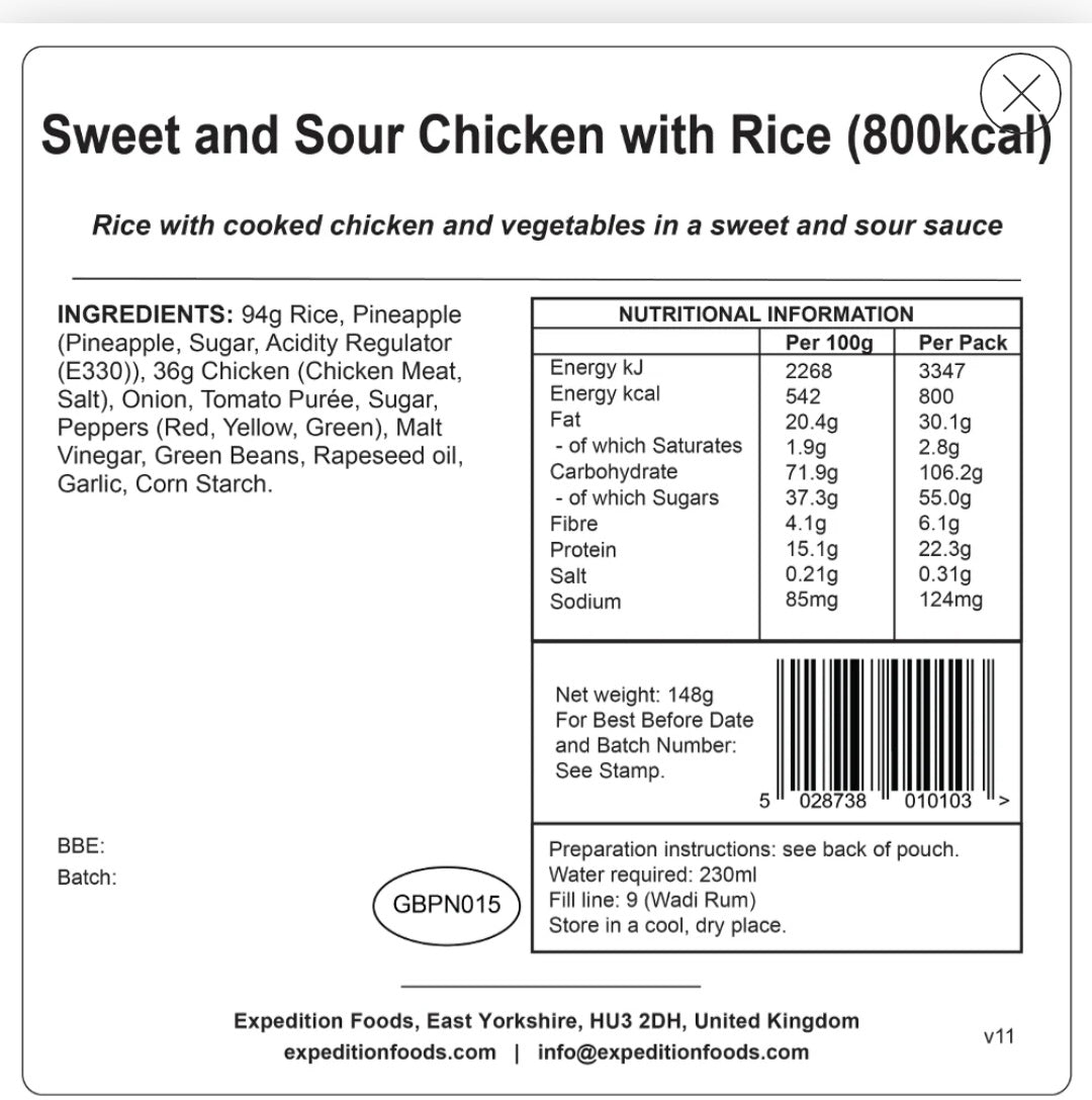 SWEET AND SOUR CHICKEN WITH RICE | FREEZE-DRIED MEAL 800kcal