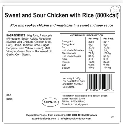 SWEET AND SOUR CHICKEN WITH RICE | FREEZE-DRIED MEAL 800kcal