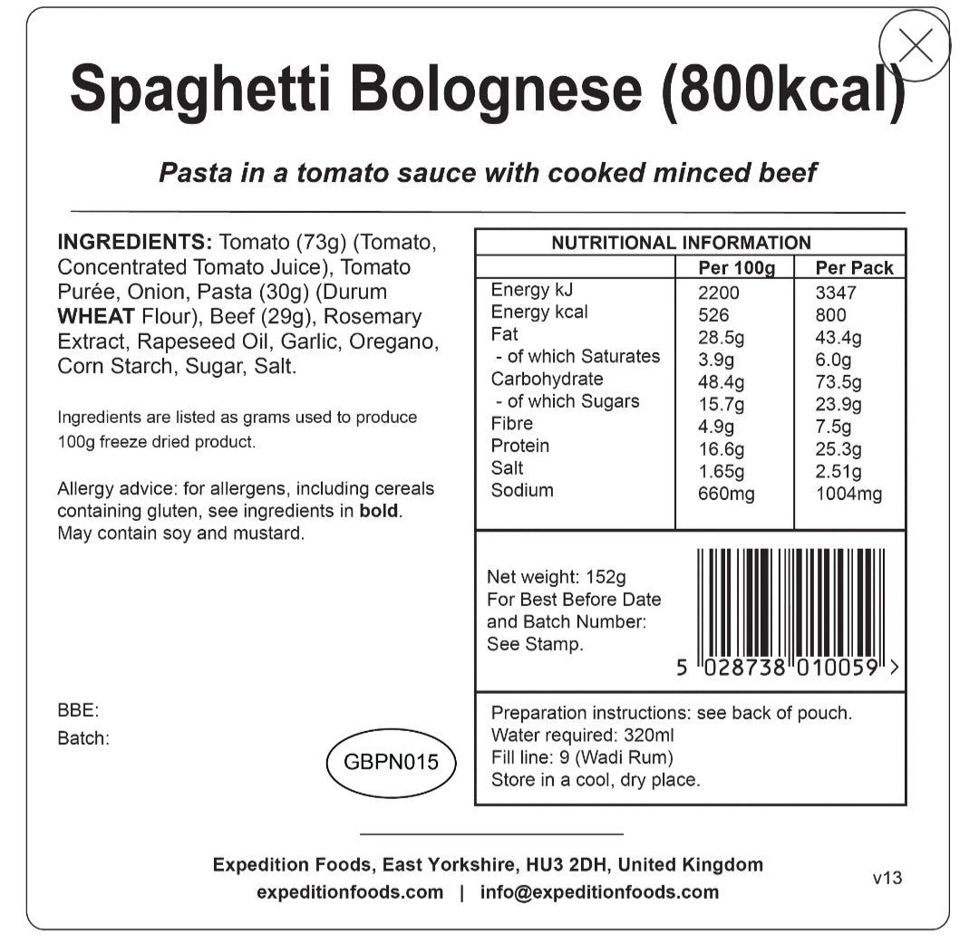 SPAGHETTI BOLOGNESE | FREEZE-DRIED MEAL 800kcal