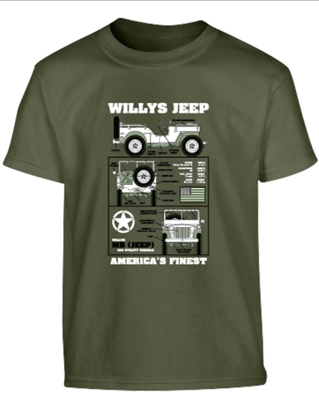 Kombat UK Kids Willys Jeep T-shirt – Olive Green